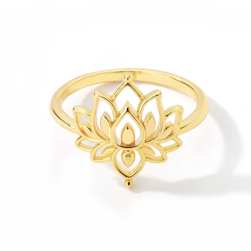 Evil Eye Rings for Women Stainless Steel Gold Color Lotus Flower Ring Tiny Vintage Female Party Jewerly Gift Bague Femme