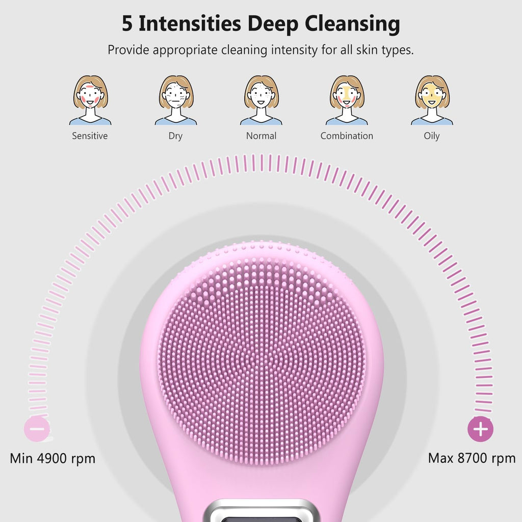 Face Scrubber Facial Cleansing Brush, Electric Silicone Sonic Face Brush with LCD Screen, Rechargeable, Waterproof, for Deep Cleansing,Thermal Massager Skin Care Routine Men Women