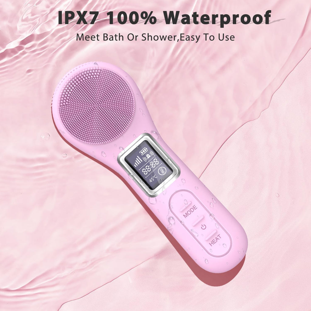 Face Scrubber Facial Cleansing Brush, Electric Silicone Sonic Face Brush with LCD Screen, Rechargeable, Waterproof, for Deep Cleansing,Thermal Massager Skin Care Routine Men Women