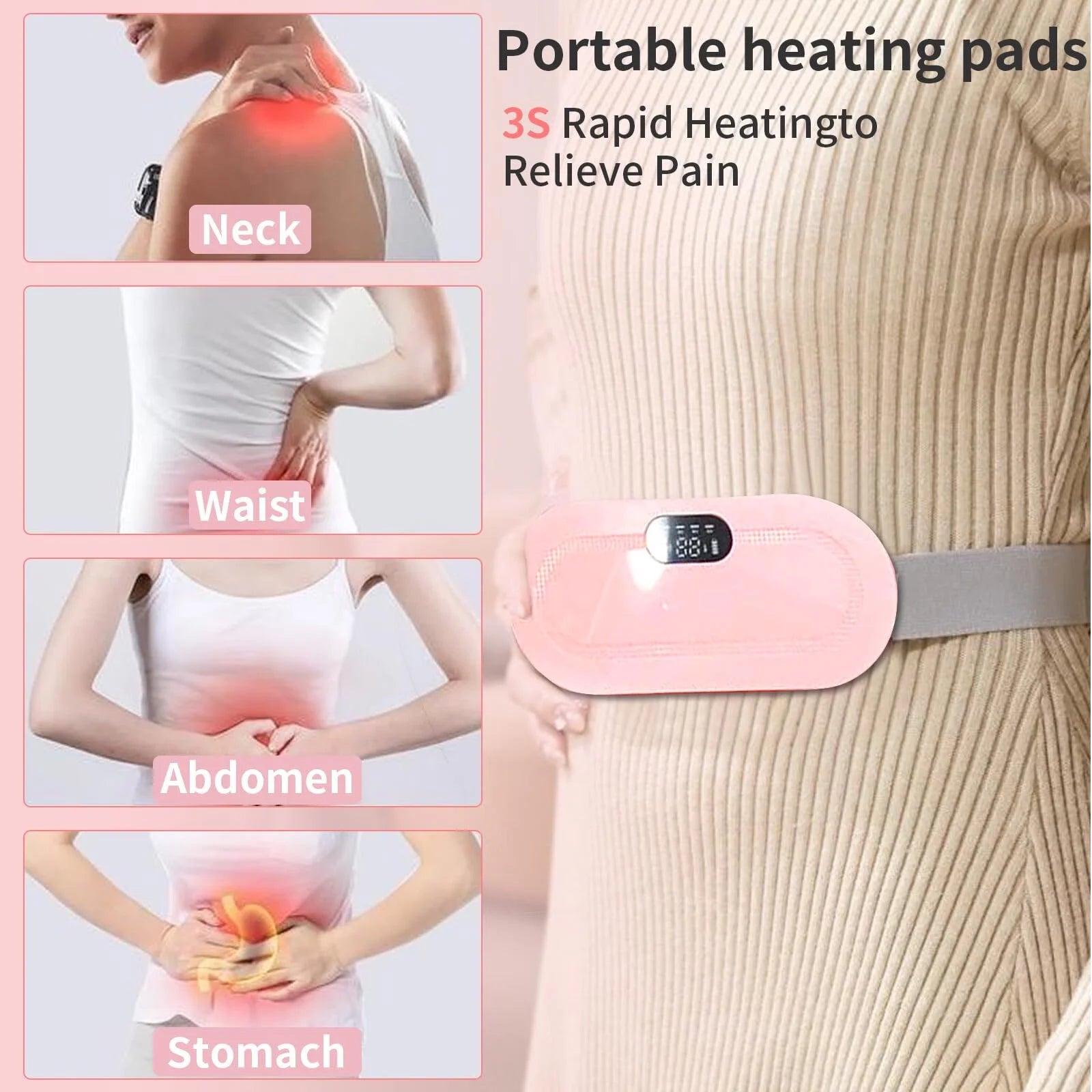Heating Pad for Period Cramps Relief Portable Cordless Heating Pad for Stomach Back Bellypink,7.2"