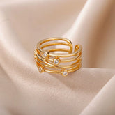 Multilayer Winding Line Zircon Rings for Women Open Adjustable Stainless Steel Geometry Ring 2022 Trend Jewerly Anillos Mujer