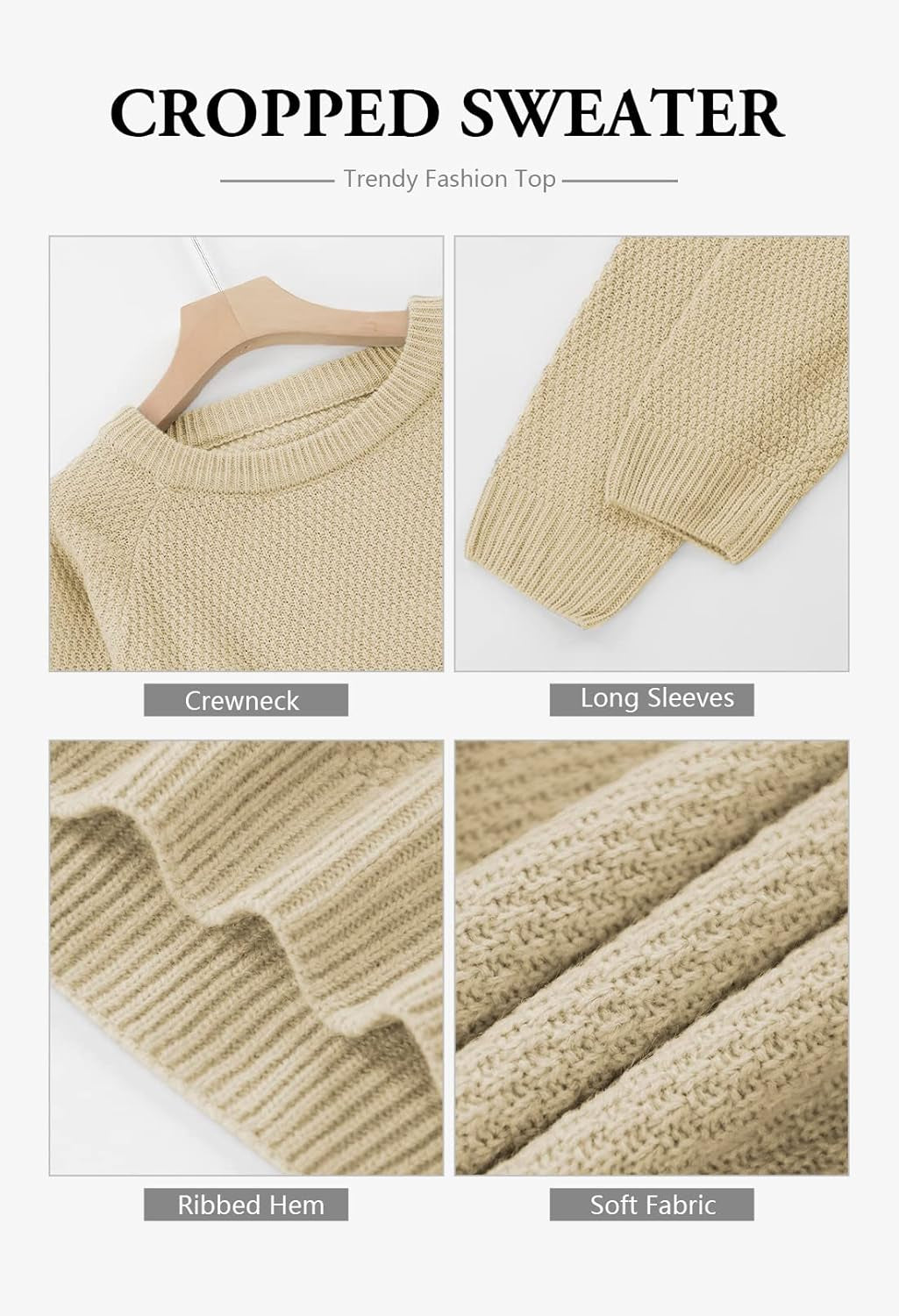 Crop Sweaters for Women Trendy Crew Neck Long Sleeve Fall Ribbed Pullover Cropped Knit Tops