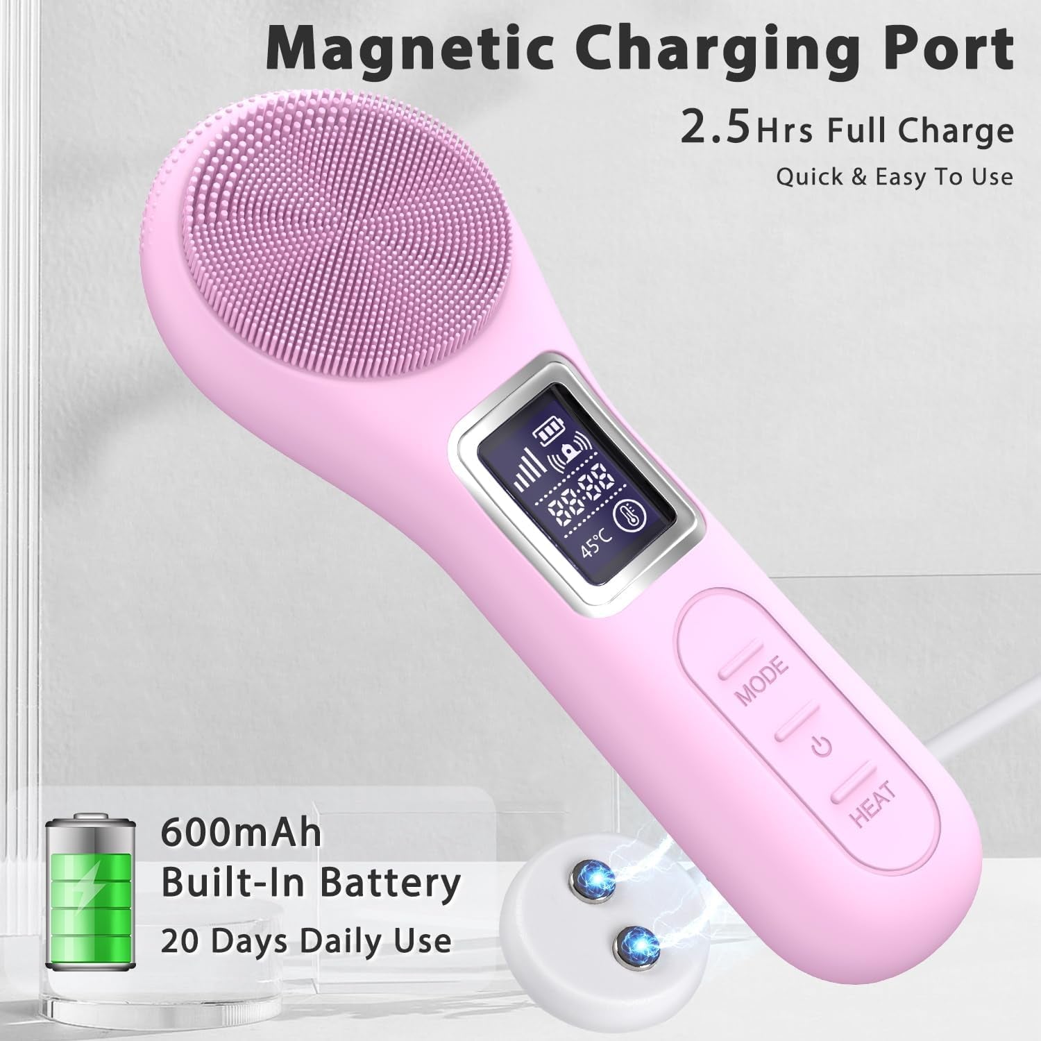 Face Scrubber Facial Cleansing Brush, Electric Silicone Sonic Face Brush with LCD Screen, Rechargeable, Waterproof, for Deep Cleansing,Thermal Massager Skin Care Routine Men Women