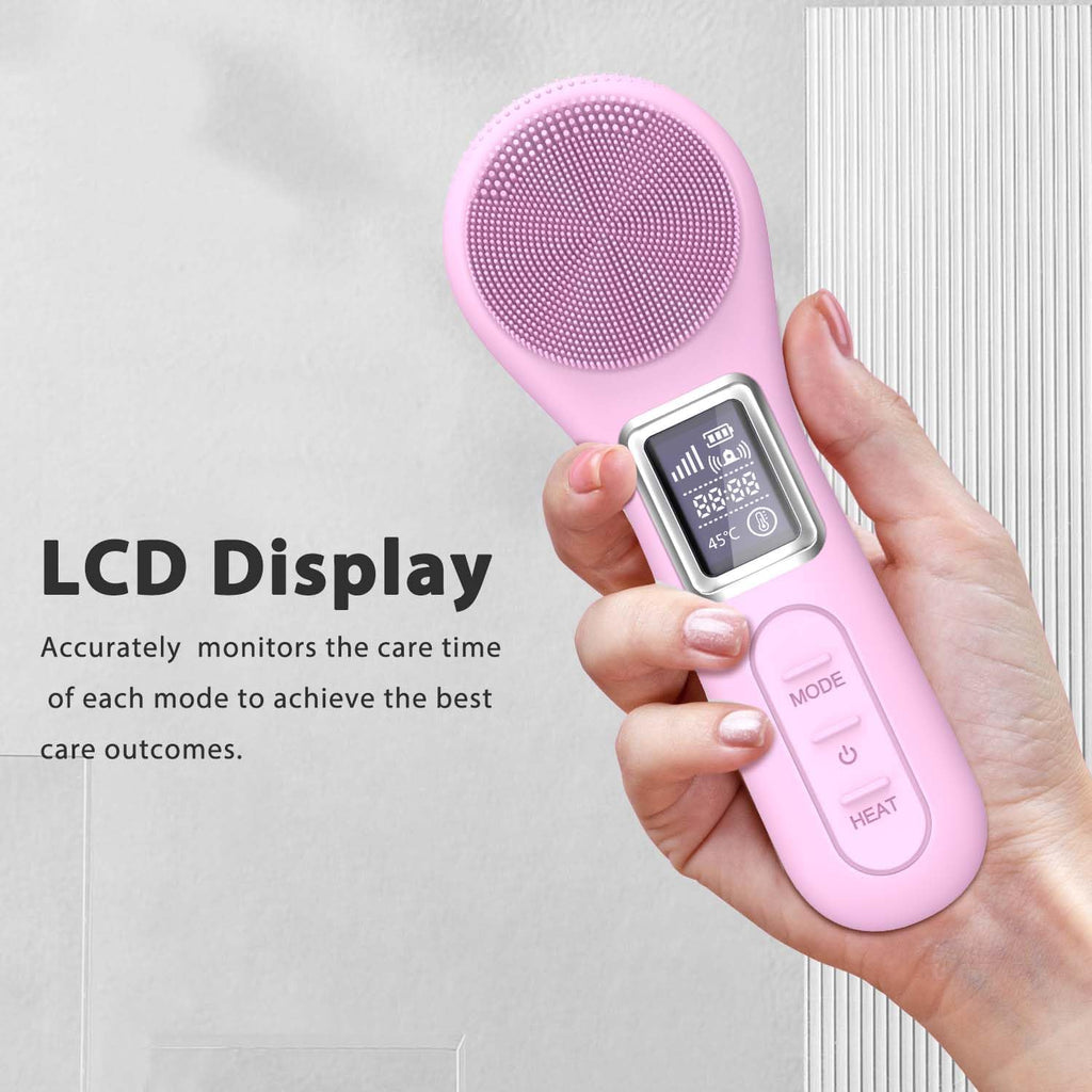 Face Scrubber Facial Cleansing Brush, Electric Silicone Sonic Face Brush with LCD Screen, Rechargeable, Waterproof, for Deep Cleansing,Thermal Massager Skin Care Routine Men Women