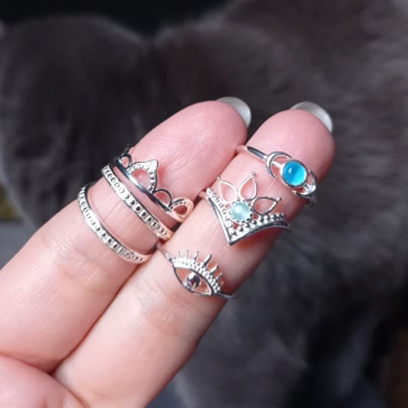 Evil Eye Rings for Women Stainless Steel Gold Color Lotus Flower Ring Tiny Vintage Female Party Jewerly Gift Bague Femme