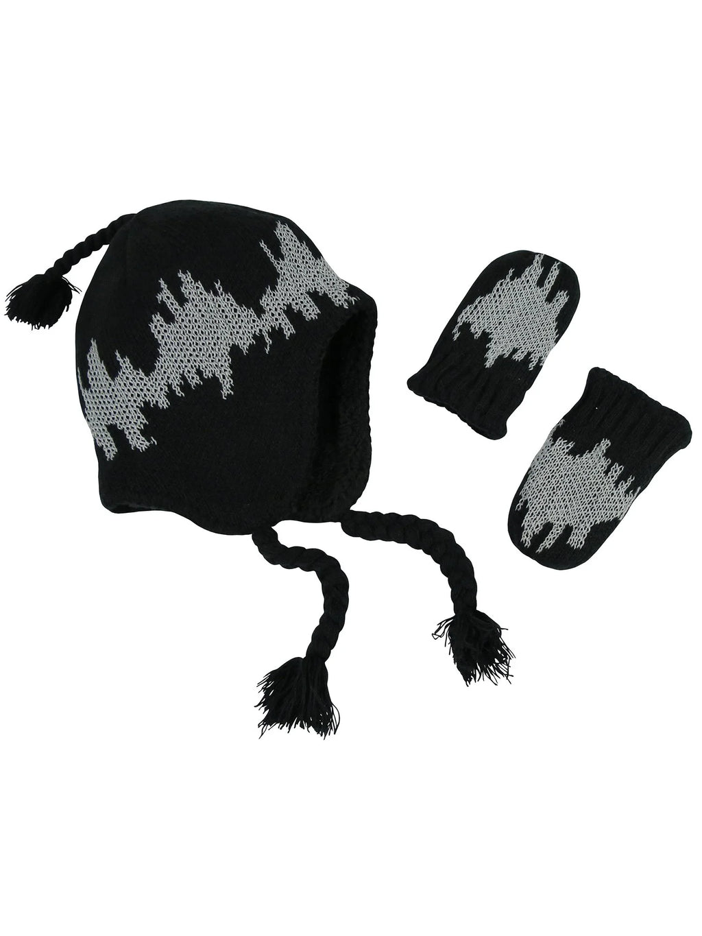 Little Boys Baby Knit Sherpa Lined Hat Mittens Winter Set - Kids Toddlers Black