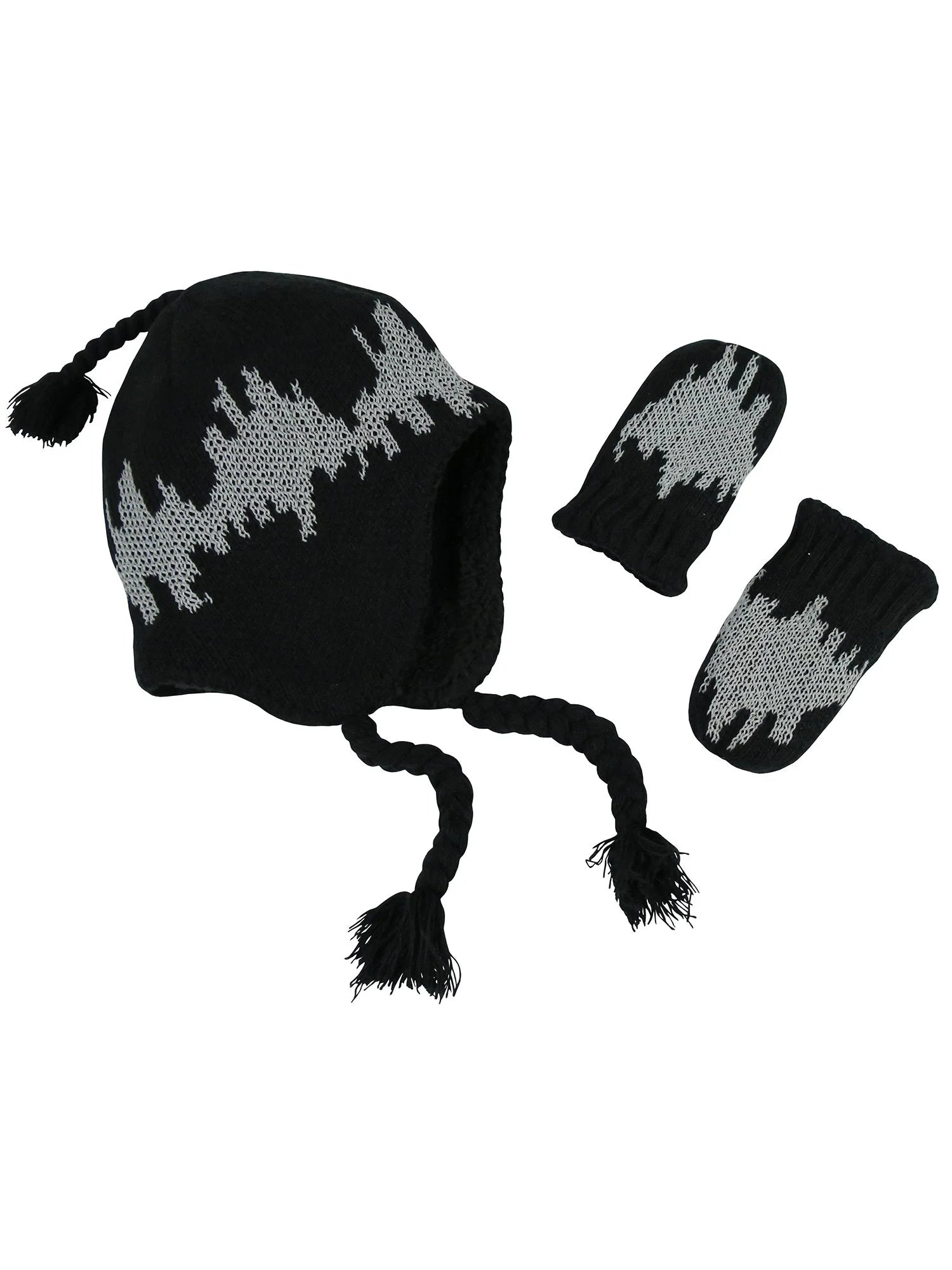 Little Boys Baby Knit Sherpa Lined Hat Mittens Winter Set - Kids Toddlers Black