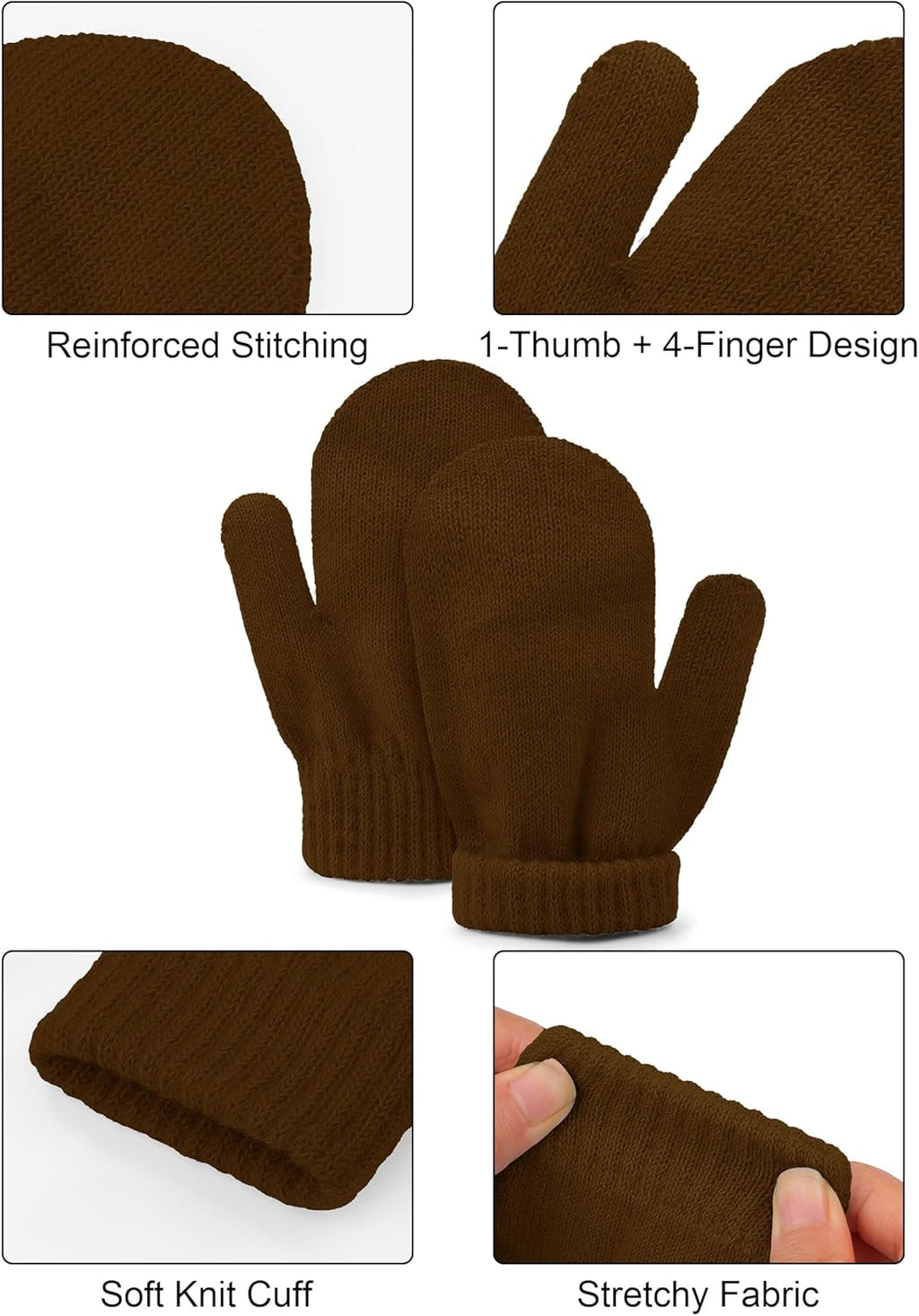 6 Pairs Toddler Knitted Mittens Magic Stretch Gloves Winter Warm Knitted Soft Baby Mittens
