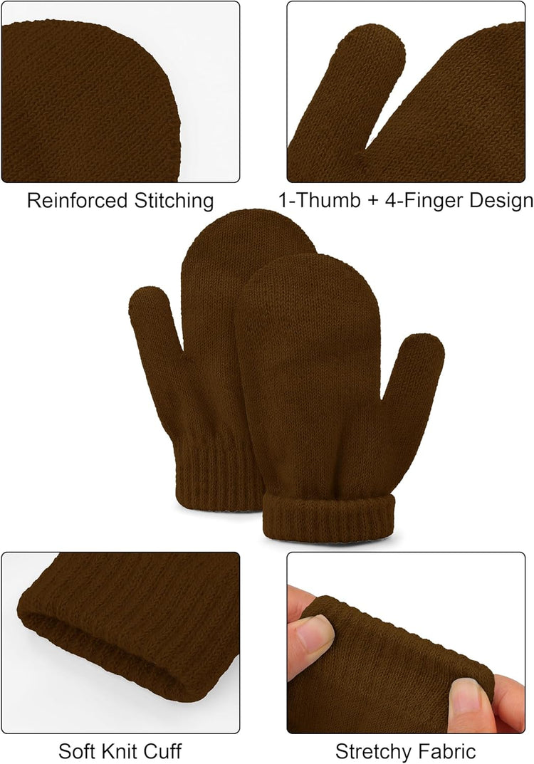 6 Pairs Toddler Knitted Mittens Magic Stretch Gloves Winter Warm Knitted Soft Baby Mittens