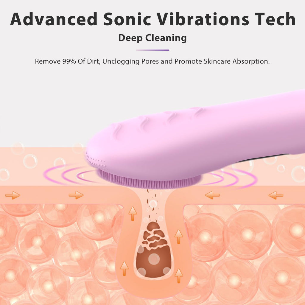 Face Scrubber Facial Cleansing Brush, Electric Silicone Sonic Face Brush with LCD Screen, Rechargeable, Waterproof, for Deep Cleansing,Thermal Massager Skin Care Routine Men Women