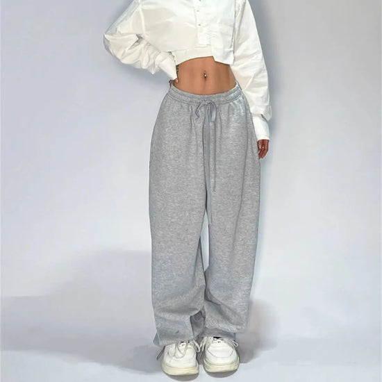 Casual Solid Sweatpants For Women High Waist Lace Up Loose Joggers Pant Classic Baggy Streetwear Female Sport Dance Trouser Y2K