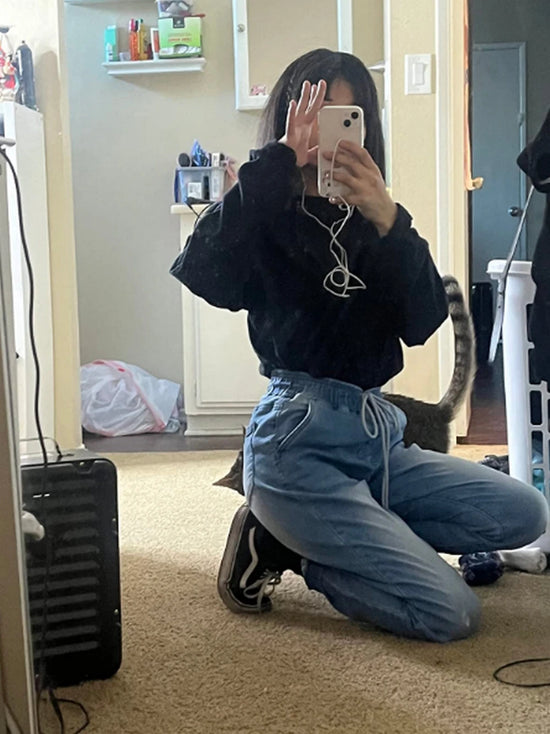 Womens Sweatpant Jeans Elastic Waist Jean Joggers for Women Stretch Loose Denim Pants with Drawstring Casual Comfortable