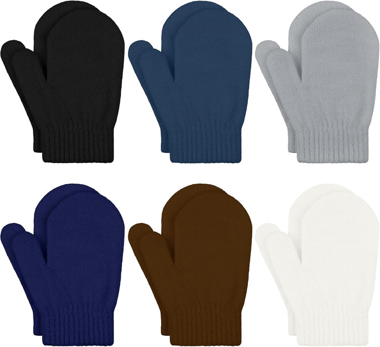 6 Pairs Toddler Knitted Mittens Magic Stretch Gloves Winter Warm Knitted Soft Baby Mittens