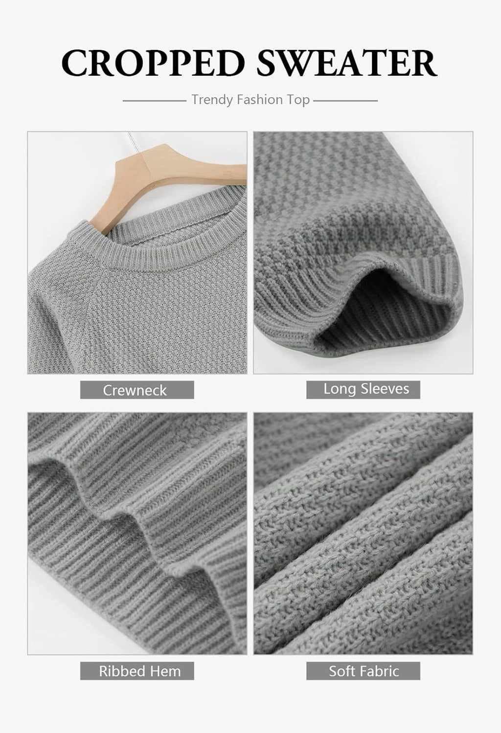 Crop Sweaters for Women Trendy Crew Neck Long Sleeve Fall Ribbed Pullover Cropped Knit Tops