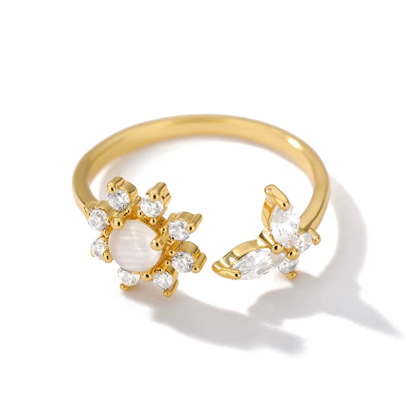 Evil Eye Rings for Women Stainless Steel Gold Color Lotus Flower Ring Tiny Vintage Female Party Jewerly Gift Bague Femme