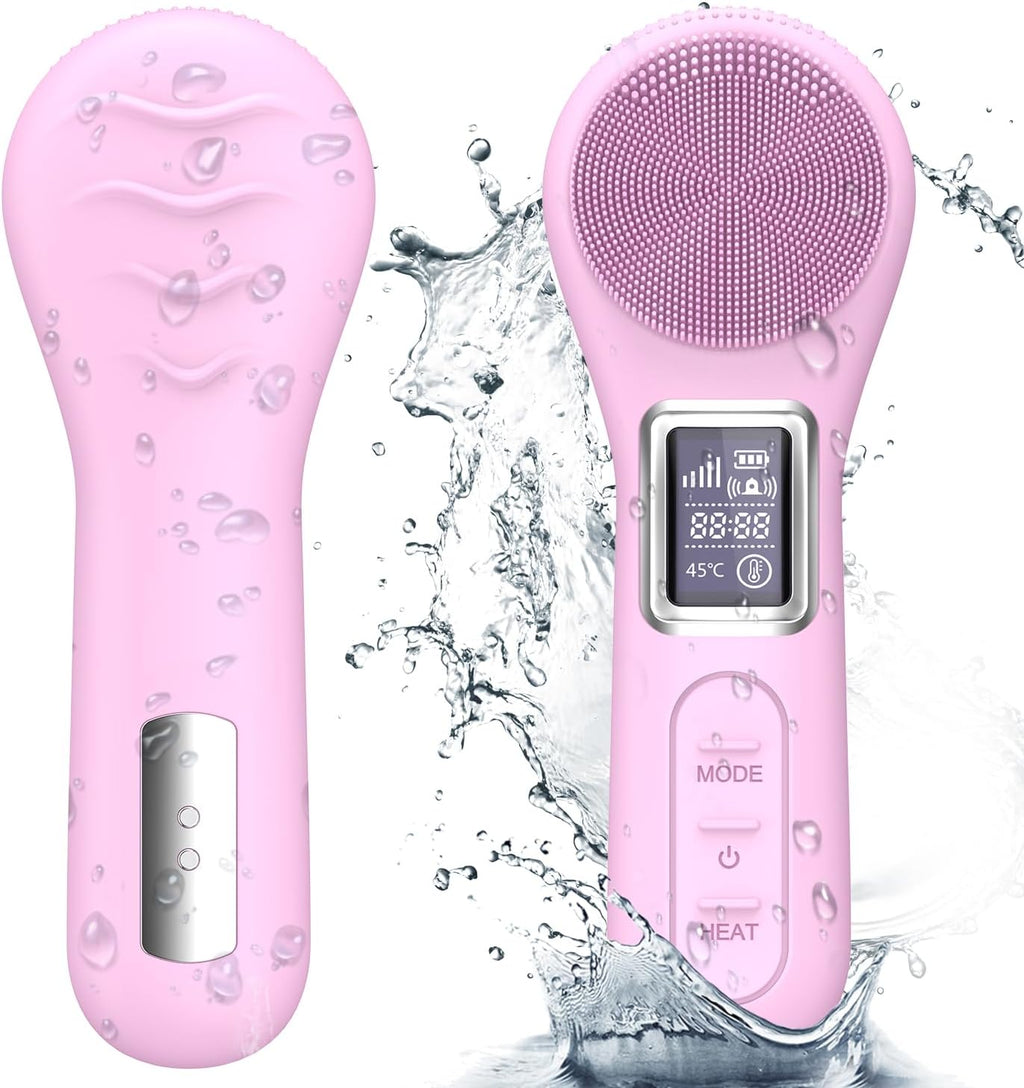 Face Scrubber Facial Cleansing Brush, Electric Silicone Sonic Face Brush with LCD Screen, Rechargeable, Waterproof, for Deep Cleansing,Thermal Massager Skin Care Routine Men Women