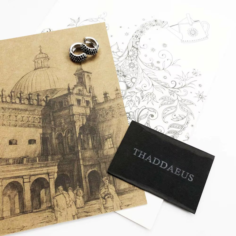 Black Creole Hinged Hoop Earrings Europe Vintage Fine Jewerly for Women Men Winter Gift in Real 925 Sterling Silver