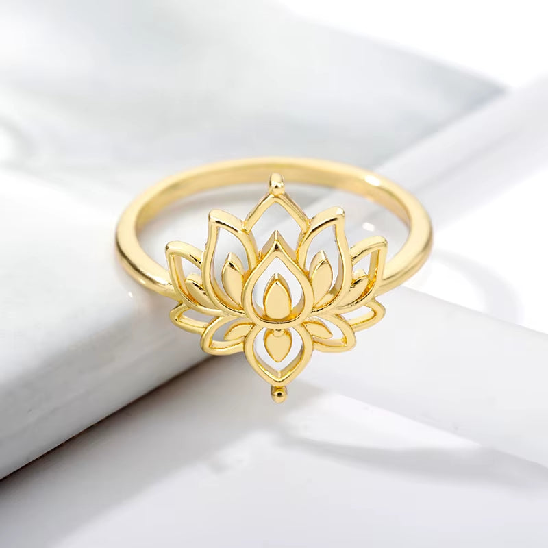 Evil Eye Rings for Women Stainless Steel Gold Color Lotus Flower Ring Tiny Vintage Female Party Jewerly Gift Bague Femme