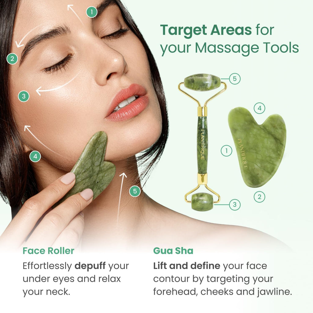 Jade Roller & Gua Sha Set – Real Jade Facial Tools for Skin Care Routine – Certified Face Massager for Radiant Skin